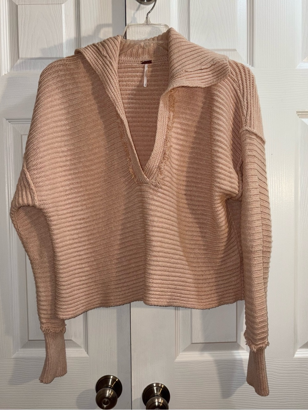 Free People Ribbed V-Neck Pullover Sweater - Blush Pink